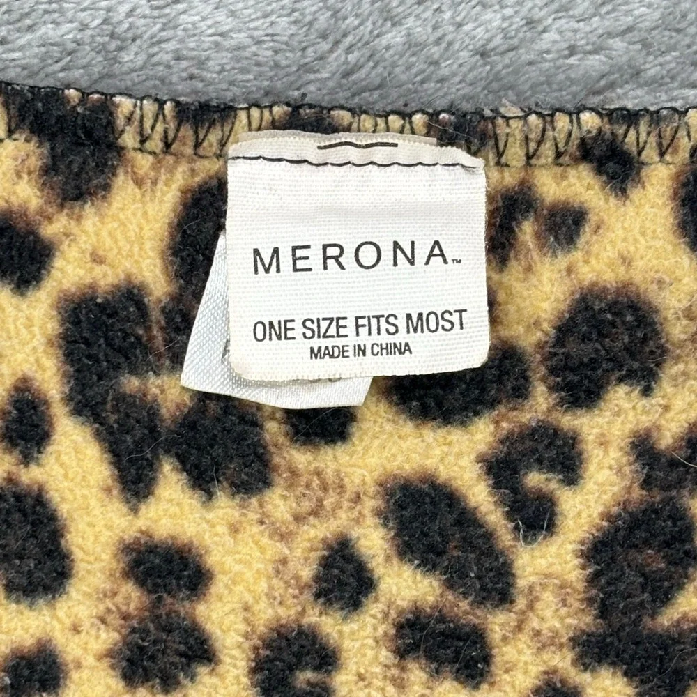 Merona Leopard Print Fleece Scarf‎ Brown Tan Animal Print Fringe Trim One Size
